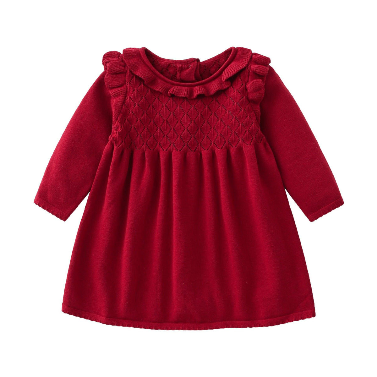 Toddler Girls Solid Color Ruffle Knit Dress - PrettyKid