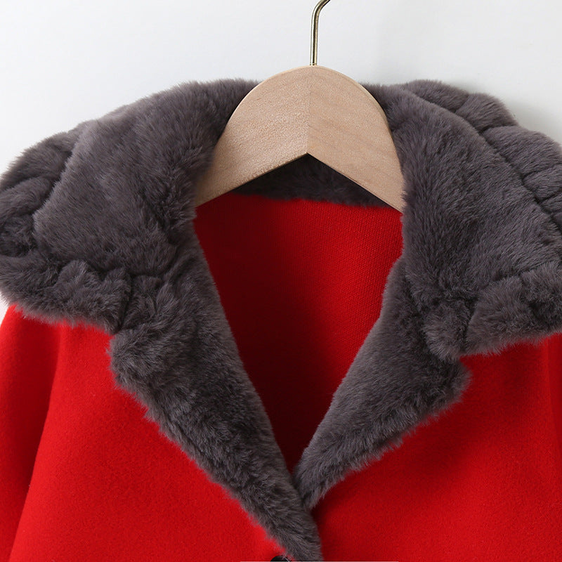 Children Girls Solid Wool Collar Tweed Coat Winter Coat - PrettyKid