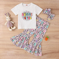 Easter Girls' Letter Printing Short-sleeved Rabbit Flare Trousers Three-piece Set