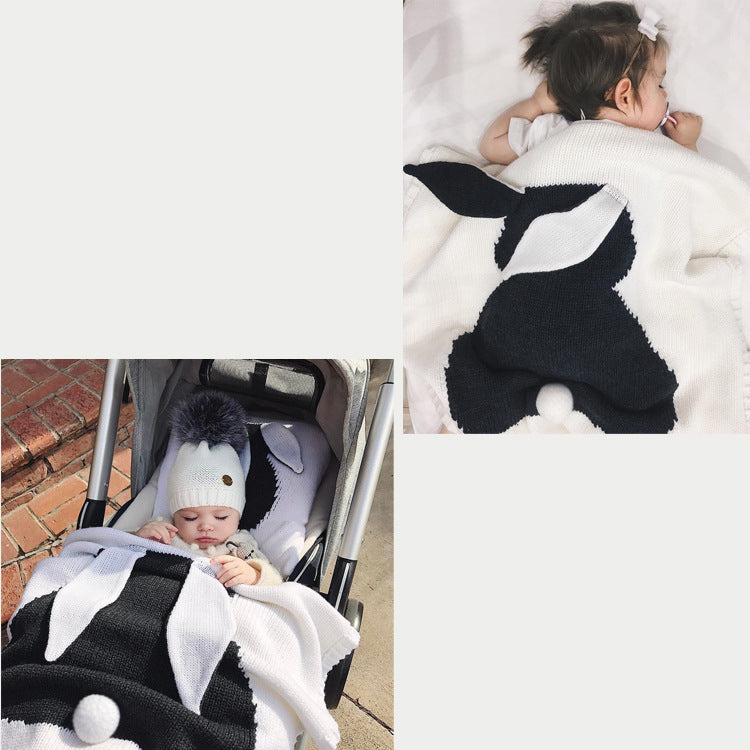 Baby Solid Color Cute Three-dimensional Rabbit Knitted Blanket Quilt - PrettyKid