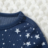 Baby Boys Solid Star Moon Printed Long Sleeve Jumpsuit - PrettyKid