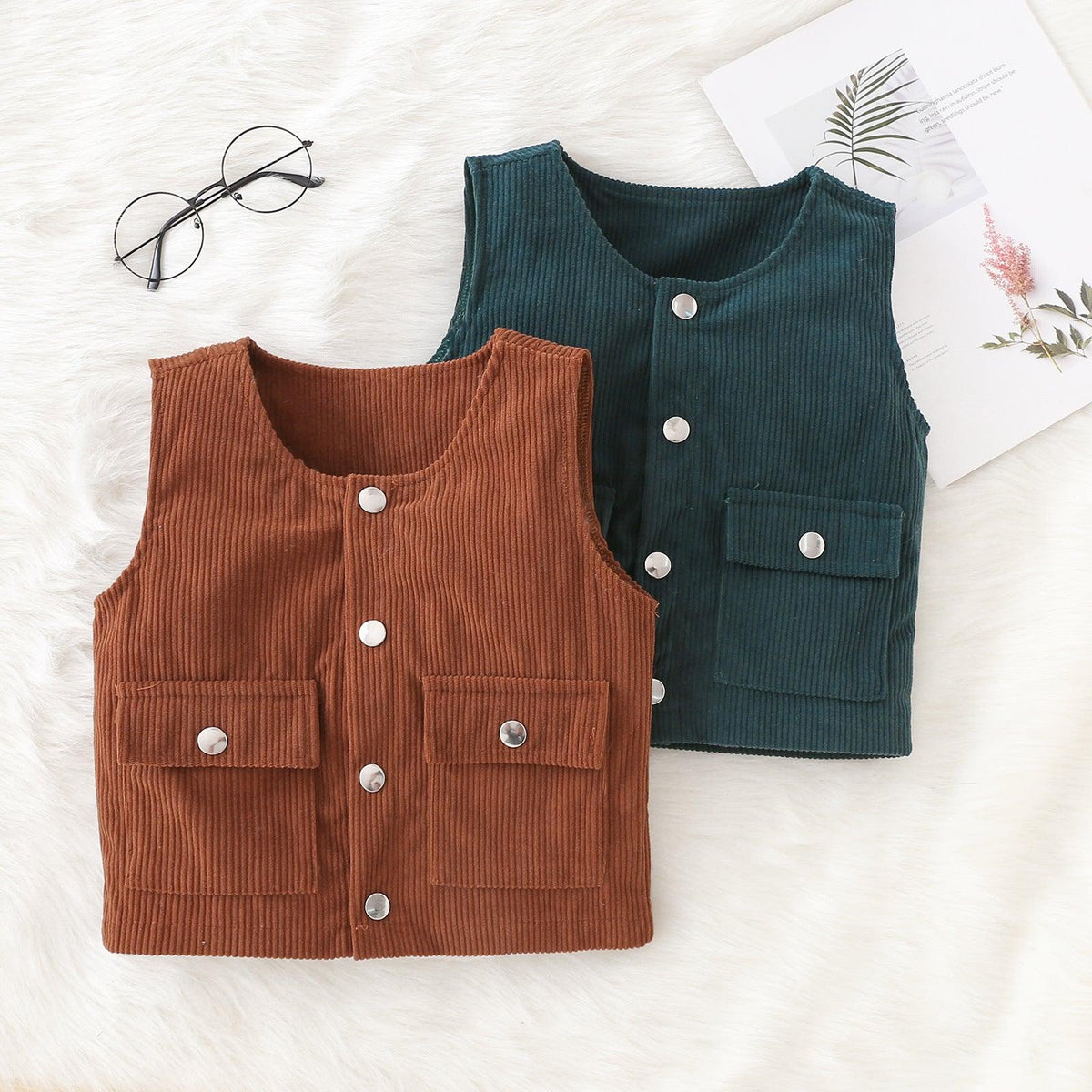 Toddler Kids Boys' Solid Corduroy Single Breasted Sleeveless Vest Coat - PrettyKid