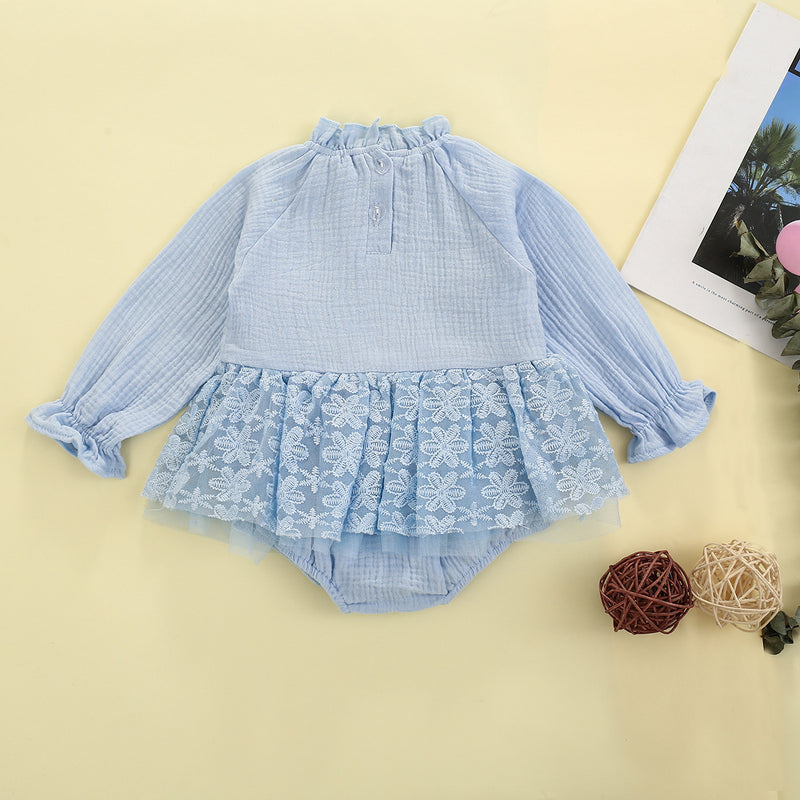 Baby girls lace hook flower stand collar long sleeve Jumpsuit - PrettyKid