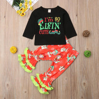 Toddler Children Girls' Cotton Long Sleeve Cartoon Printed Trousers Christmas Suit - PrettyKid