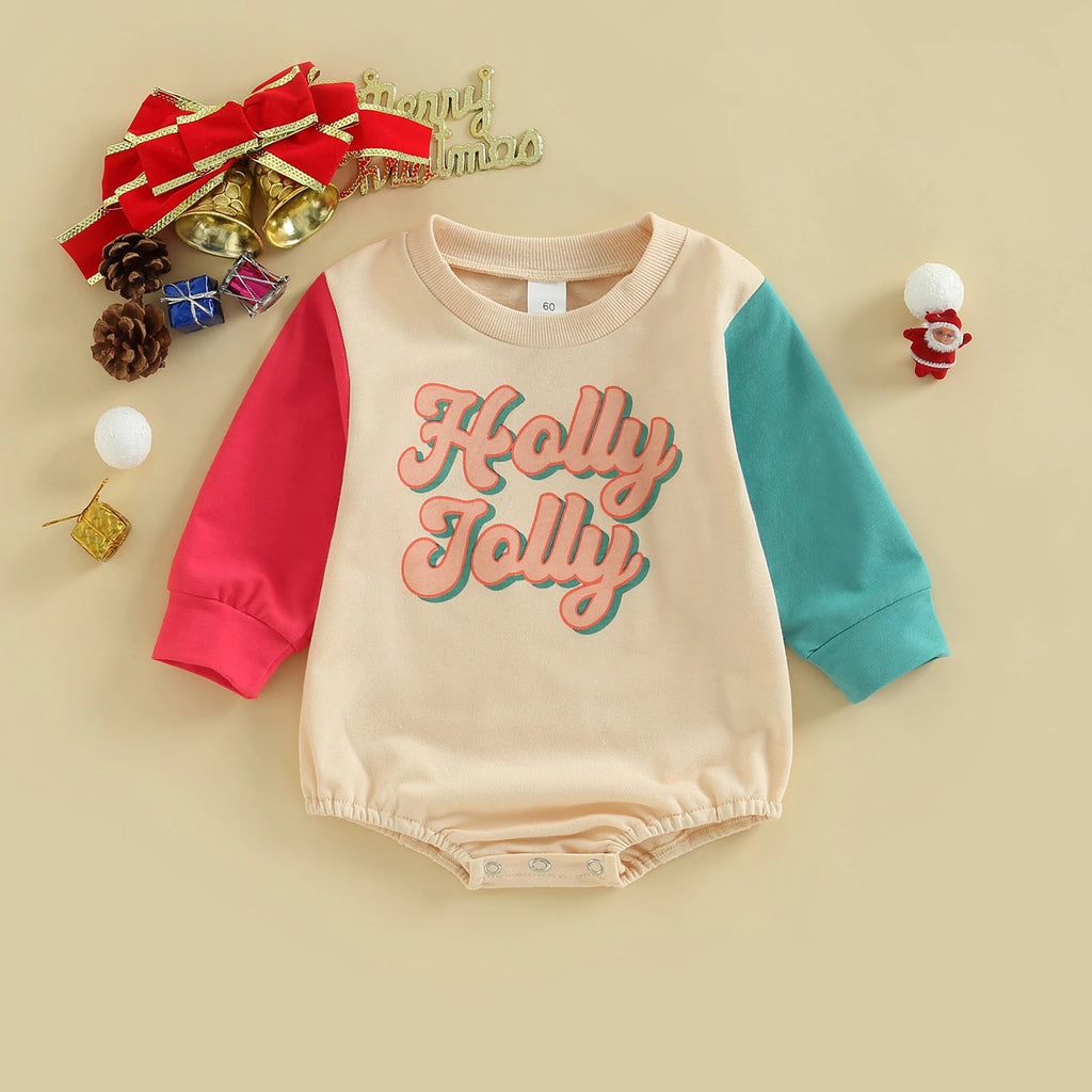 Baby Letters Printed Long-sleeved Jumpsuit Christmas Dress - PrettyKid