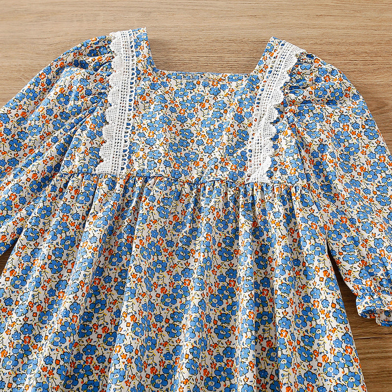 Toddler Kids Girls' Long Sleeve Lace Floral Dress - PrettyKid
