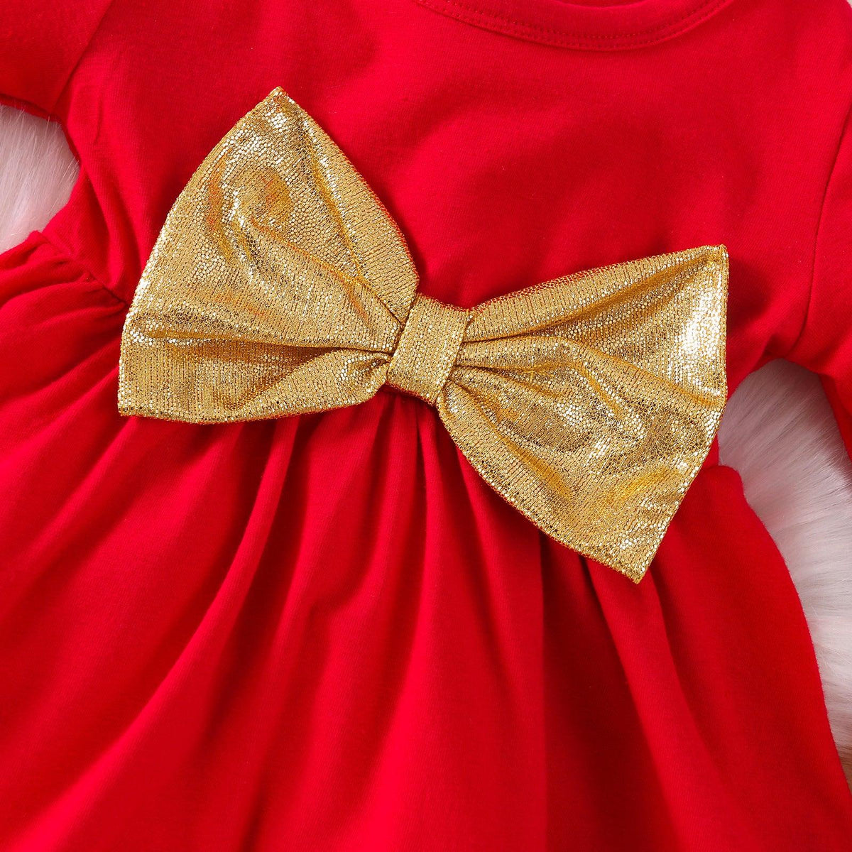 Toddler Kids Girls Solid Bow Christmas Dress Children's Wear - PrettyKid