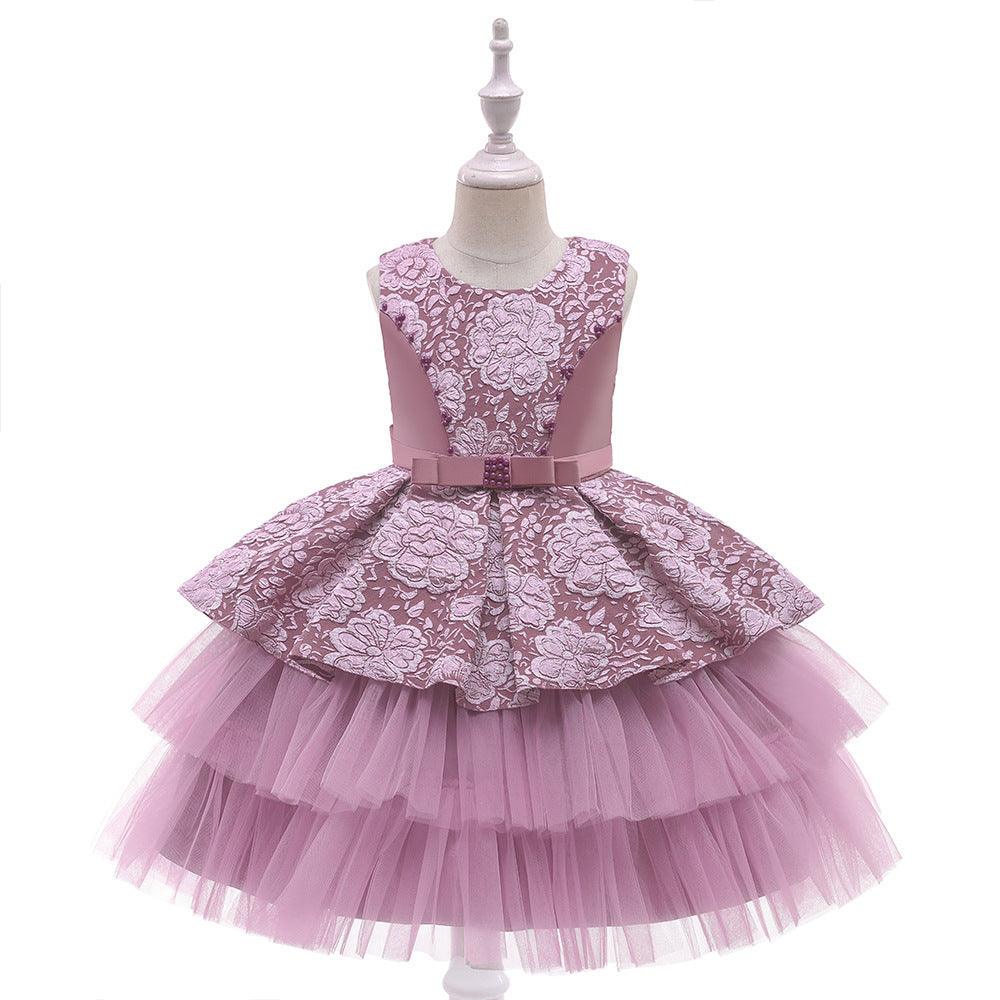 Kids Girls' Gauze Jacquard Fluffy Dress Children's Clothes Manufacturers Wholesale - PrettyKid