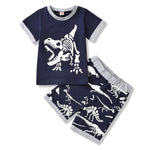 Toddler Kids Boys Summer Dinosaur Print Short Sleeve Set - PrettyKid