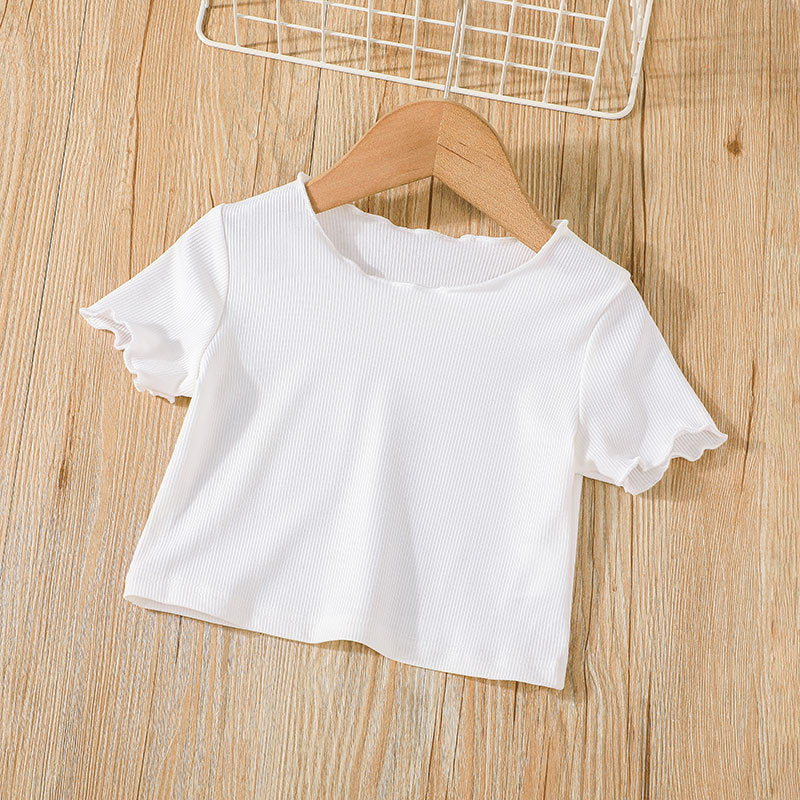 Toddler Kids Girls Round Neck White Short Sleeve T-Shirt Top Plaid Print Bow Skirt Set - PrettyKid