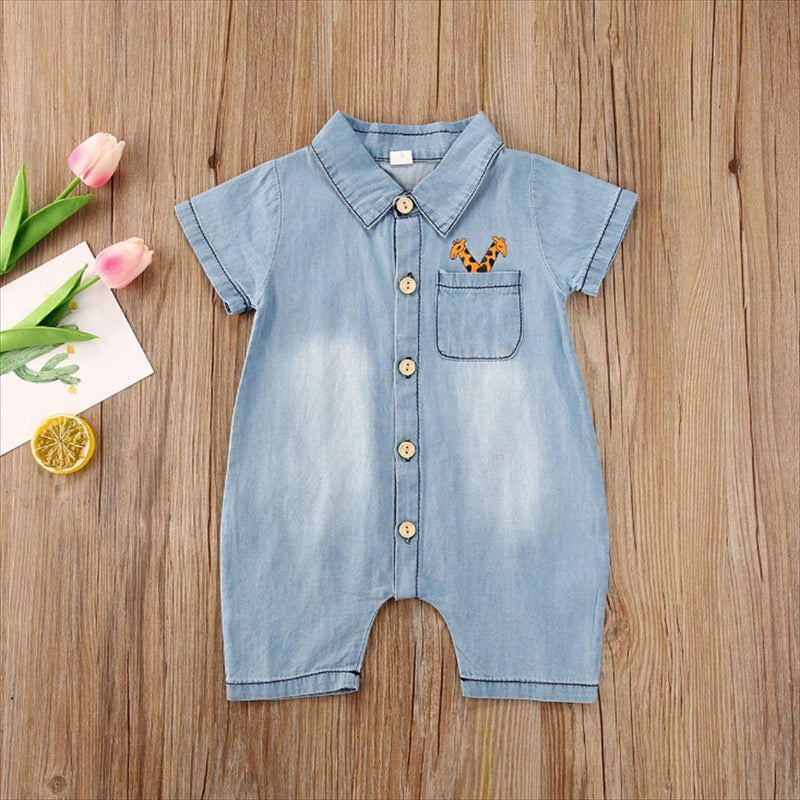 Boys' Denim Short Sleeve Single Breasted Jumpsuit - PrettyKid