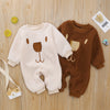 Baby Boys Girls Bear Printed Plush Jumpsuit - PrettyKid