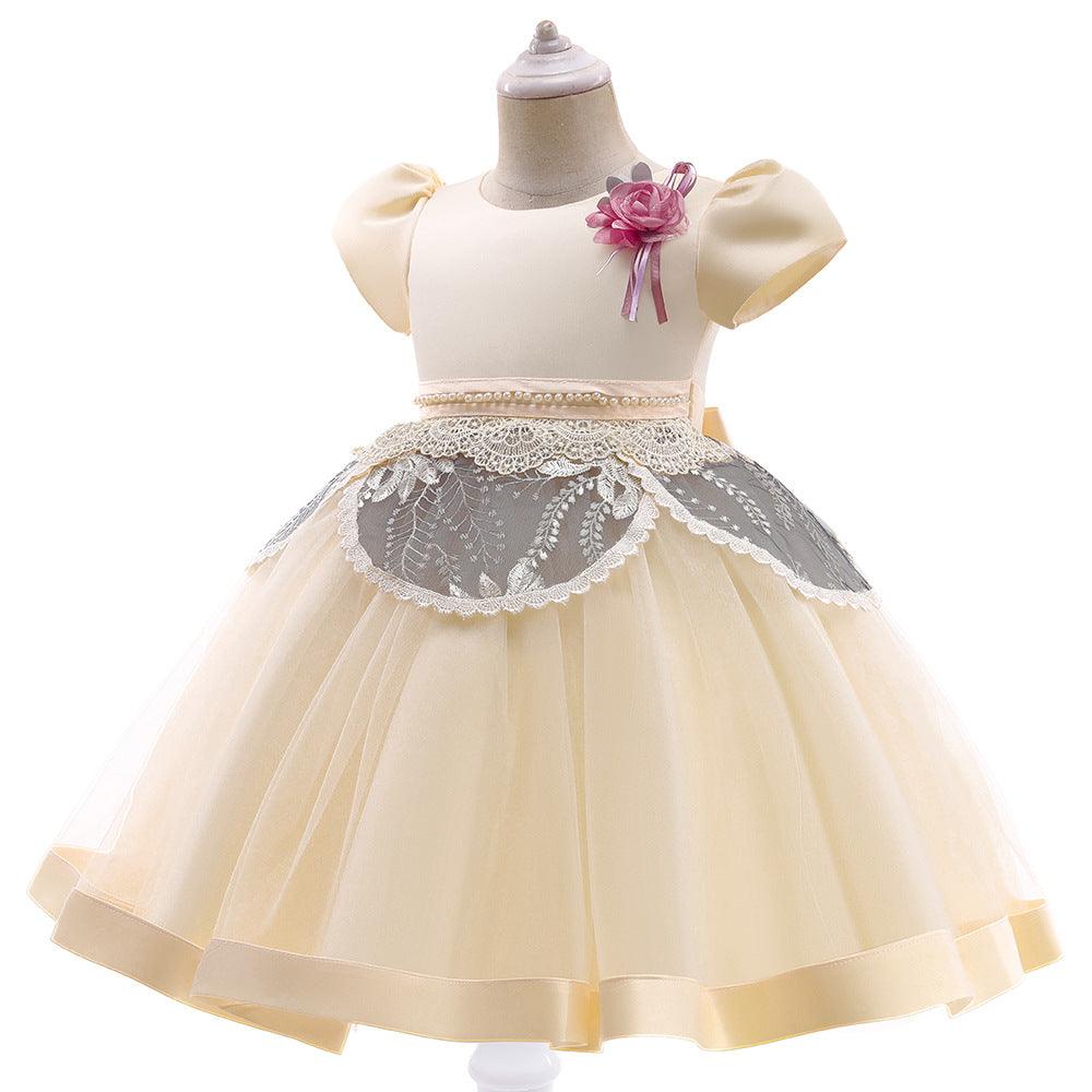 Toddler Girls Solid Flower Fluffy Skirt Children's Dress Princess Dress - PrettyKid