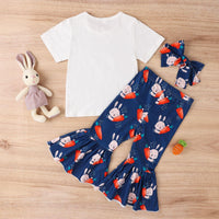 Easter Girls' Letter Printing Short-sleeved Rabbit Flare Trousers Three-piece Set