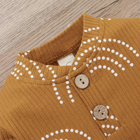 Baby Solid Rainbow Dotted Line Knitted Khaki Long Sleeve Suit - PrettyKid