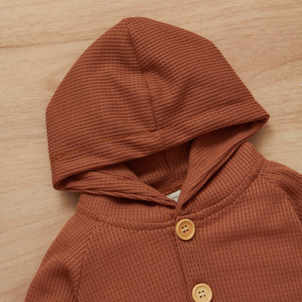 Baby Boys Girls Solid Color Long Sleeve Wool Waffle Hooded Jumpsuit - PrettyKid