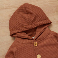 Baby Boys Girls Solid Color Long Sleeve Wool Waffle Hooded Jumpsuit - PrettyKid