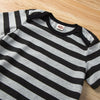 Baby Boys Black Stripe Printed Short Sleeve Jumpsuit - PrettyKid