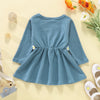 Toddler Girls' Cotton Solid Color Daisy Belt Long Sleeve Dress - PrettyKid