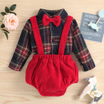 Toddler Boys' Plaid Printed Long Sleeve Shirt Solid Color Suspender Set - PrettyKid