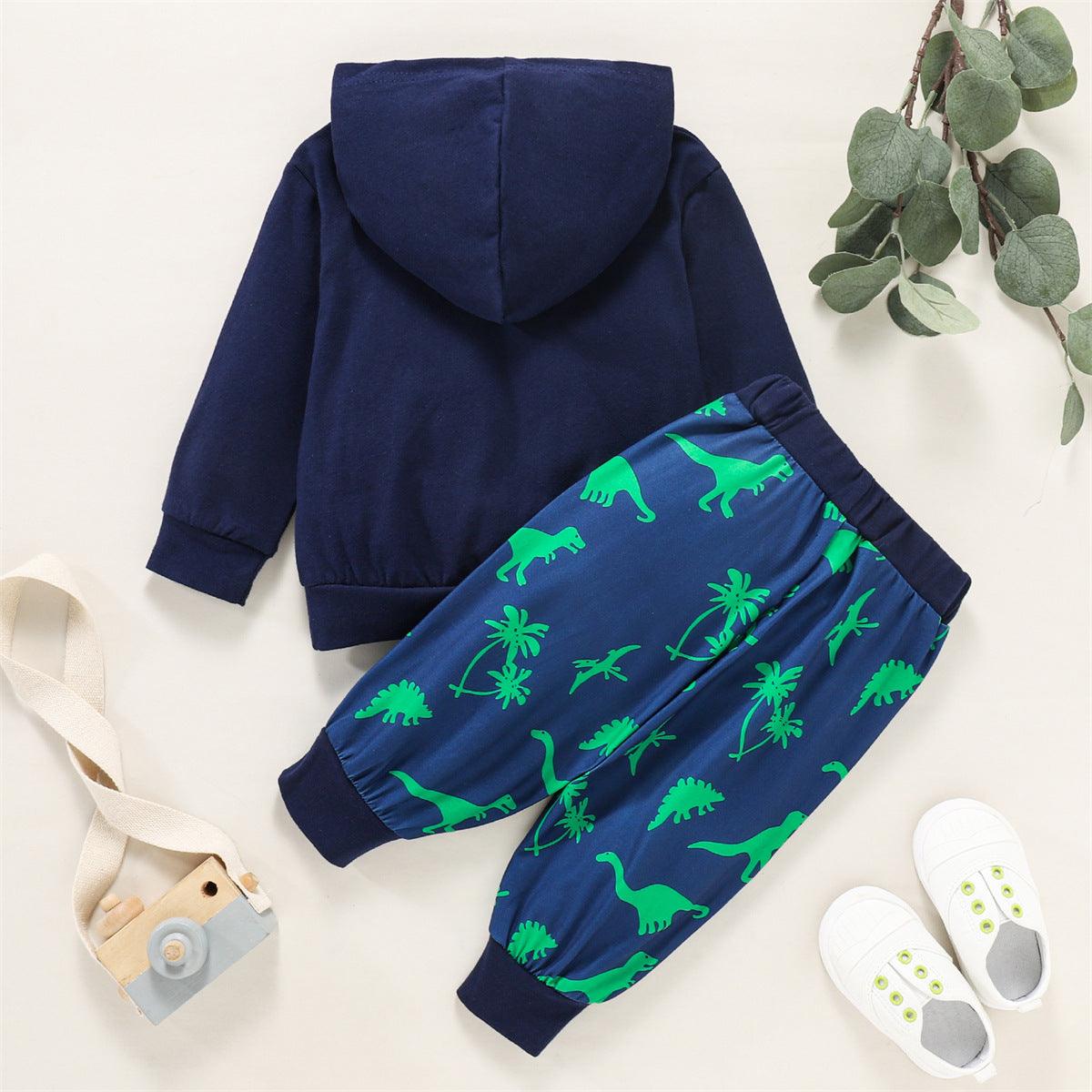 Toddler Boys Dinosaur Print Hoodie Pants Set - PrettyKid