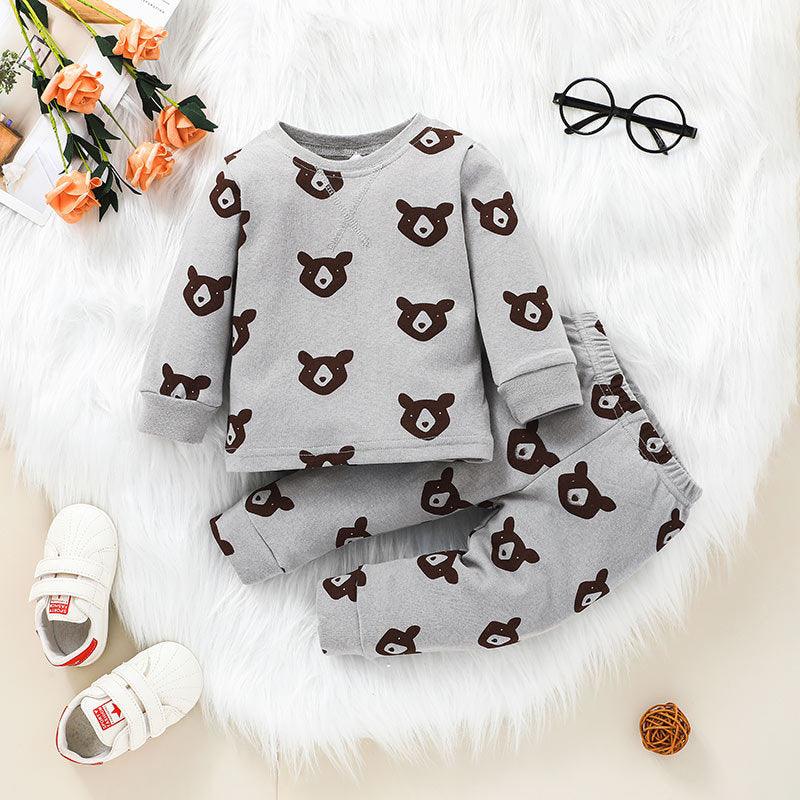 Toddler Cartoon Panda Printed Long Sleeve Sweater Pants Set - PrettyKid