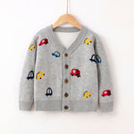 Toddler Kids Boys Solid Cartoon Car Sweater Knitted Cardigan Coat - PrettyKid