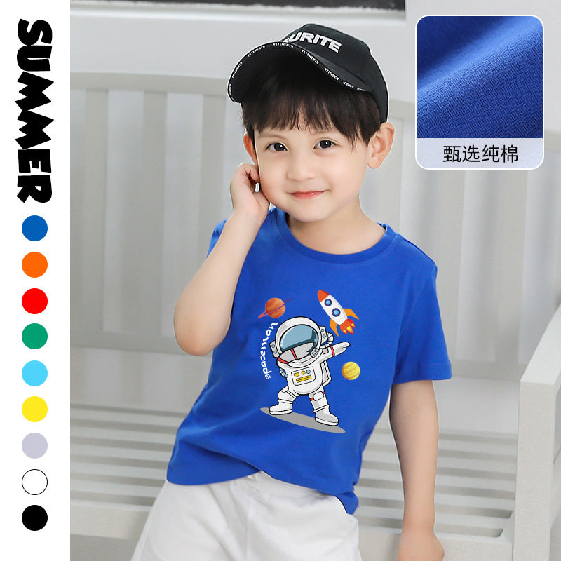 9M-6Y Boys T Shirts Breathable Short Sleeve Astronaut Print Wholesale Toddler Clothing - PrettyKid