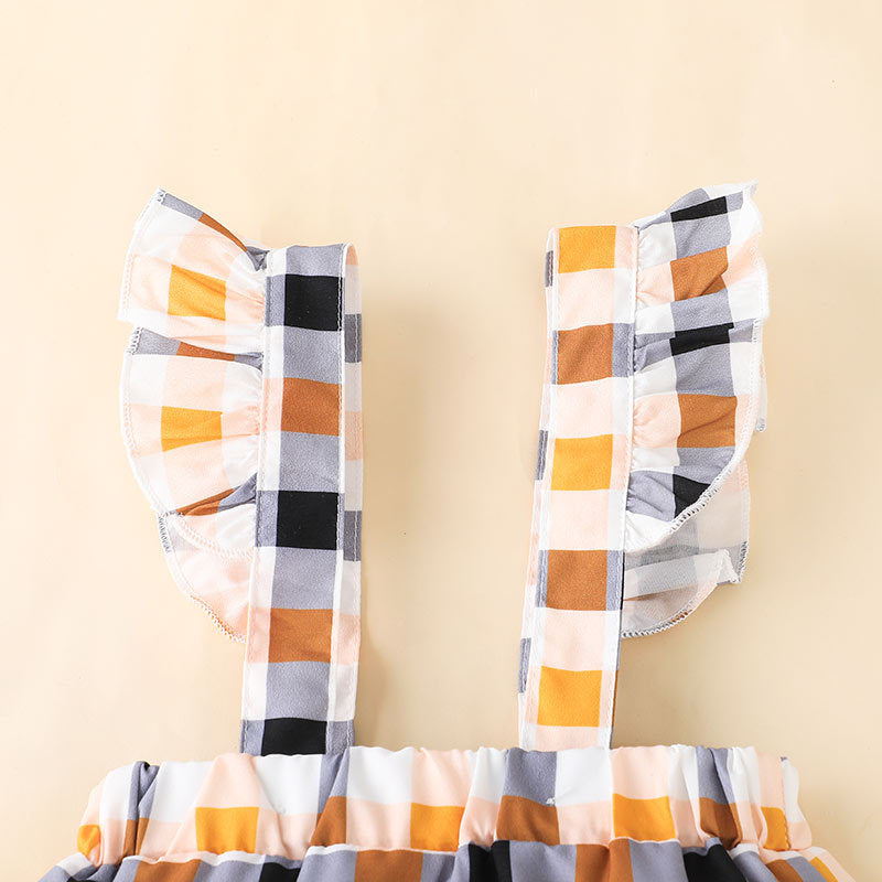 Baby Girls Cute Letter Short Sleeved Jumpsuit with Printed Suspender Skirt Set - PrettyKid
