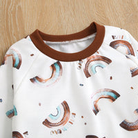 Toddler Boys Solid Rainbow Print Collar Panel Long Sleeve Set - PrettyKid