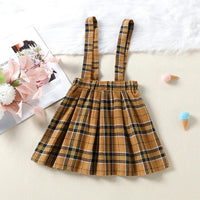 Toddler Kids Girls' Brown Knitted Top with Suspender Skirt Two Piece Set - PrettyKid