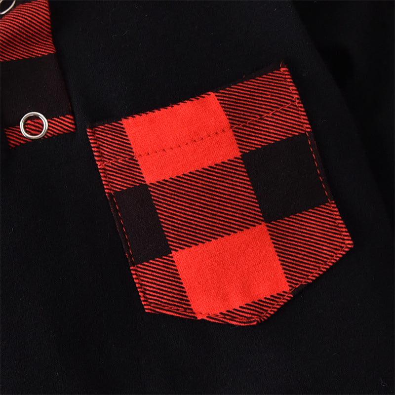 Baby Boys Plaid Stitching Solid Color Long-sleeved Small Gentleman Jumpsuit - PrettyKid