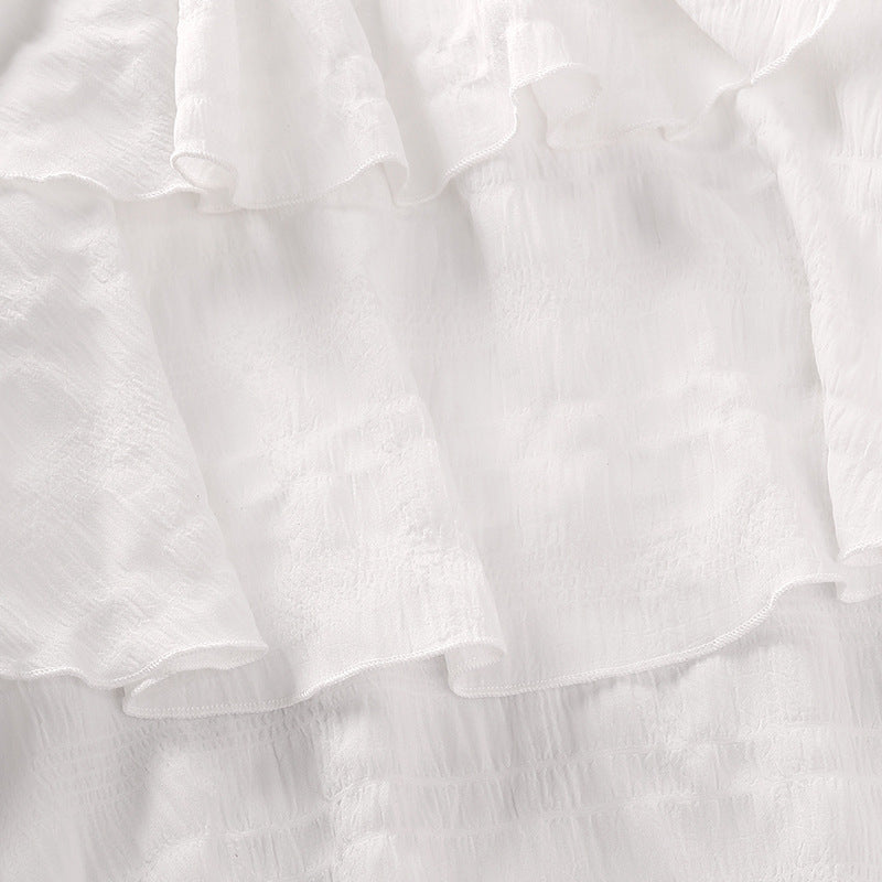 Girls Summer White Strapless Wrinkled Suspender Sleeveless Dress - PrettyKid