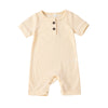 Baby Boys Girls Summer Solid Color Knitted Round Neck Short Sleeve Jumpsuit - PrettyKid
