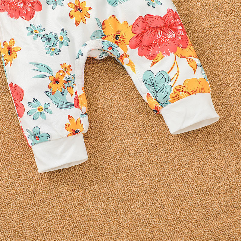 Baby Girls Flowers Printed Long Sleeve Jumpsuit - PrettyKid