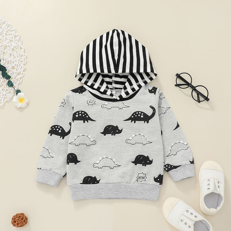 Toddler Cartoon Striped Hooded Sweater Two-piece Set - PrettyKid