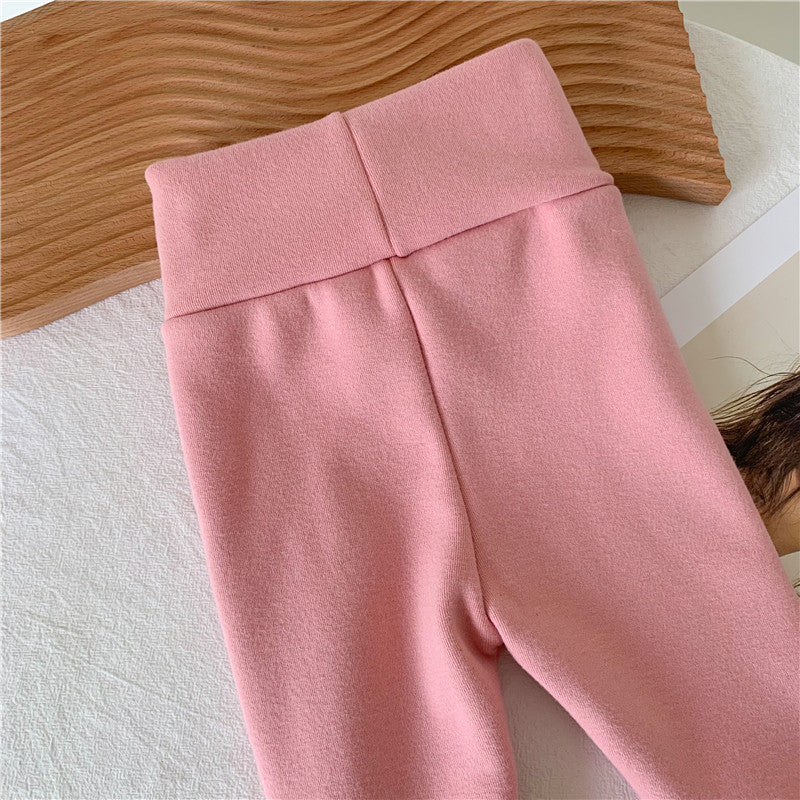 Toddler Kids Solid Color High Waist Protection Tummy Padded Thickening Warm Pants Children Leggings - PrettyKid