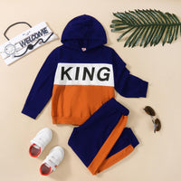 Toddler Kids Boys Long Sleeved Multi-color Patchwork Letter Print Hooded Sweatshirt Suit - PrettyKid