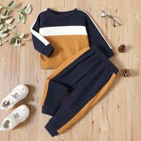 Toddler Kids Boys Solid Color Striped Round Neck Long Sleeve Suit - PrettyKid