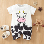 Baby Boys Summer Cotton Solid Color Cartoon Printed Short Sleeved Jumpsuit - PrettyKid