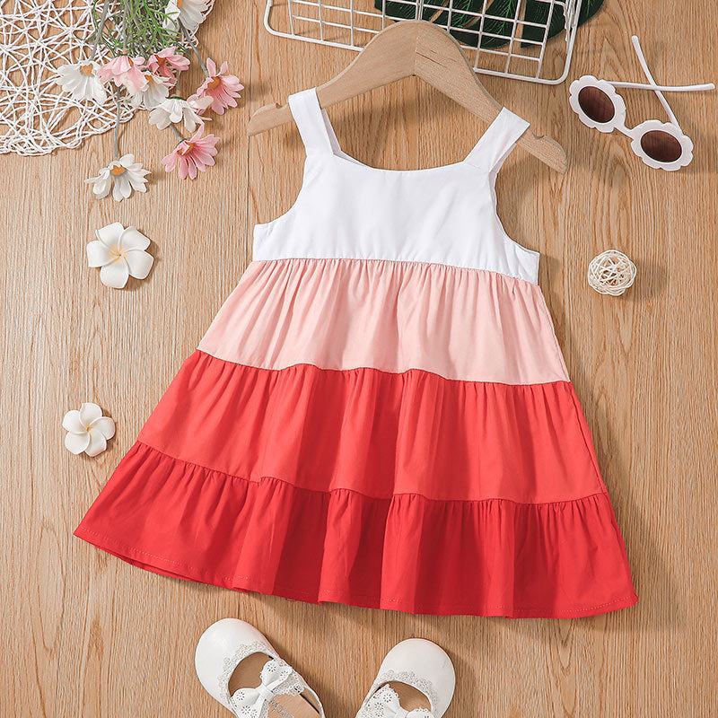 Toddler Girls Solid Colour Gradient Sleeveless Embroidered Camisole Dress - PrettyKid