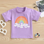 Toddler Kids Boys Girls Solid Letter Rainbow Print Round Neck Short Sleeve Top T-shirt - PrettyKid