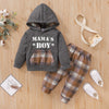 Toddler Boys MAMA'S/DADDY'S BOY Letter Hoodie Plaid Print Pants Set - PrettyKid