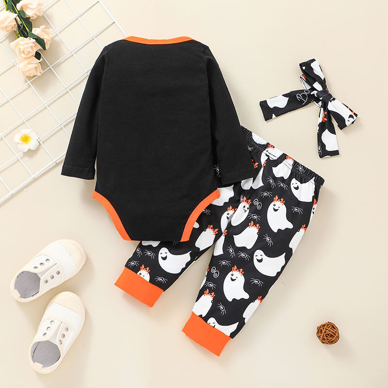 Baby Girls Cartoon Ghost Print Long Sleeve Jumpsuit Long Sleeve Two-piece Suit Unbranded Baby Clothes Wholesale - PrettyKid