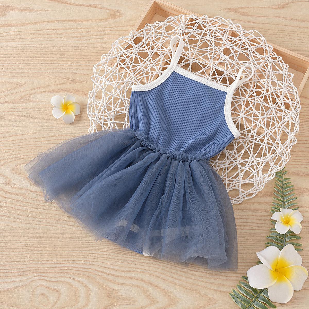 2021 Summer Girls' Knitted Suspender Mesh Stitched Princess Fluffy Skirt - PrettyKid