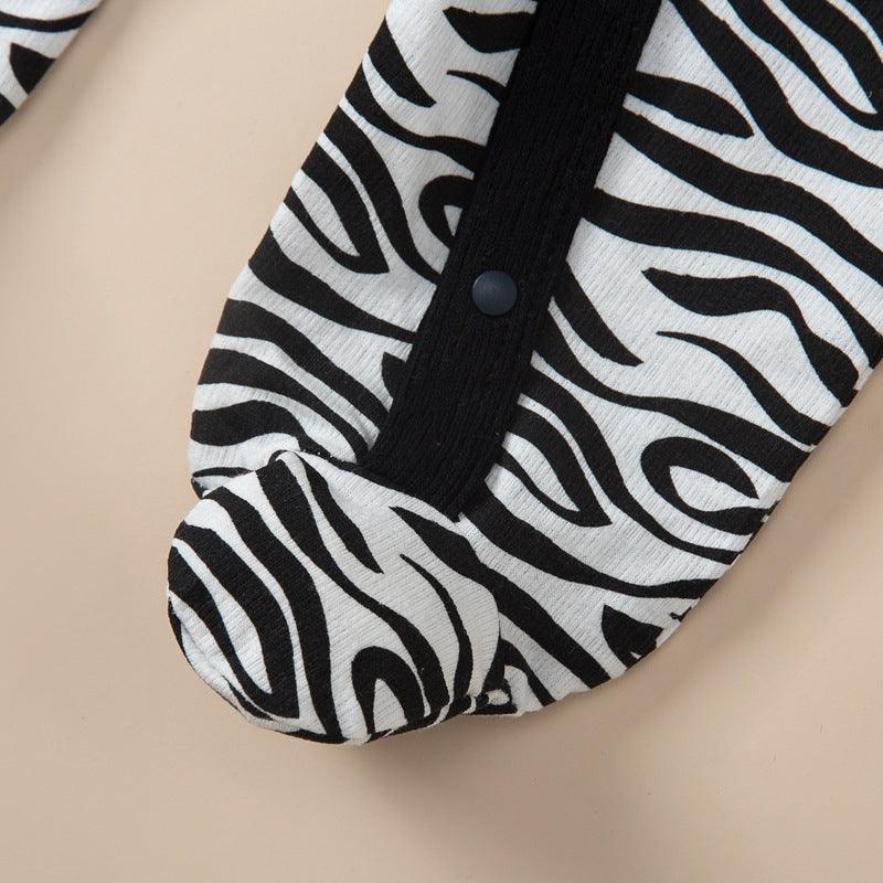 Baby Boys Girls Zebra Print Diagonal Wrap Foot Jumpsuit Baby Sleeping Bag - PrettyKid