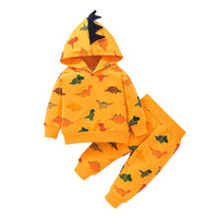 Toddler Boys Cartoon Dinosaur Hoodie Pants Set - PrettyKid