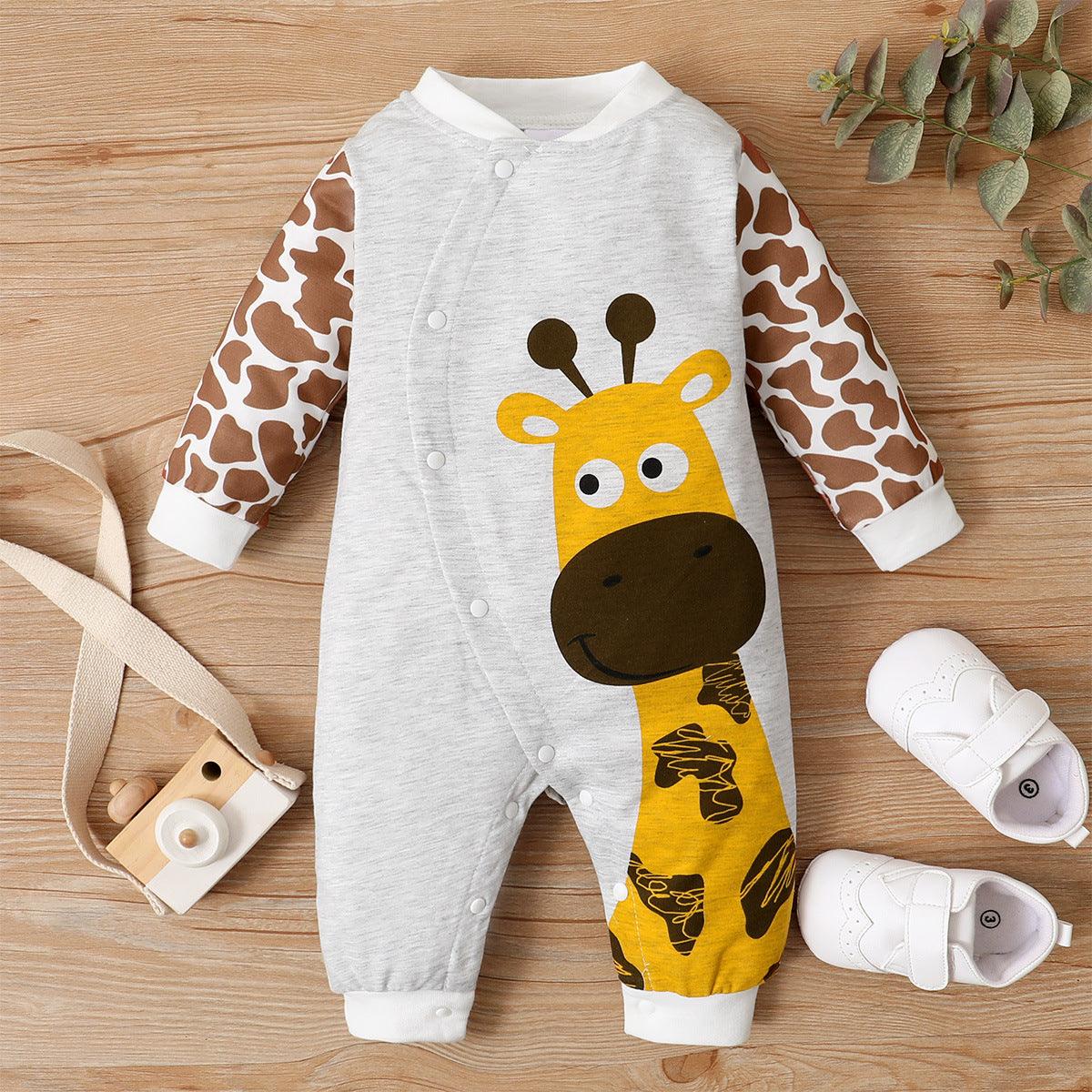 Baby Boys Girls Cartoon Deer Leopard Print Jumpsuit - PrettyKid