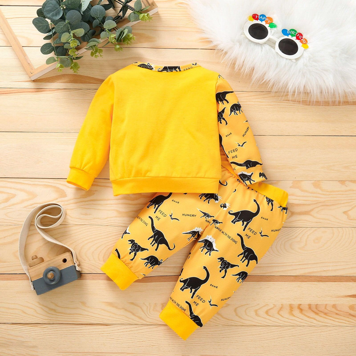 Toddler Kids Boys' Round Neck Dinosaur Print Color Blocking Long-sleeved Suit - PrettyKid