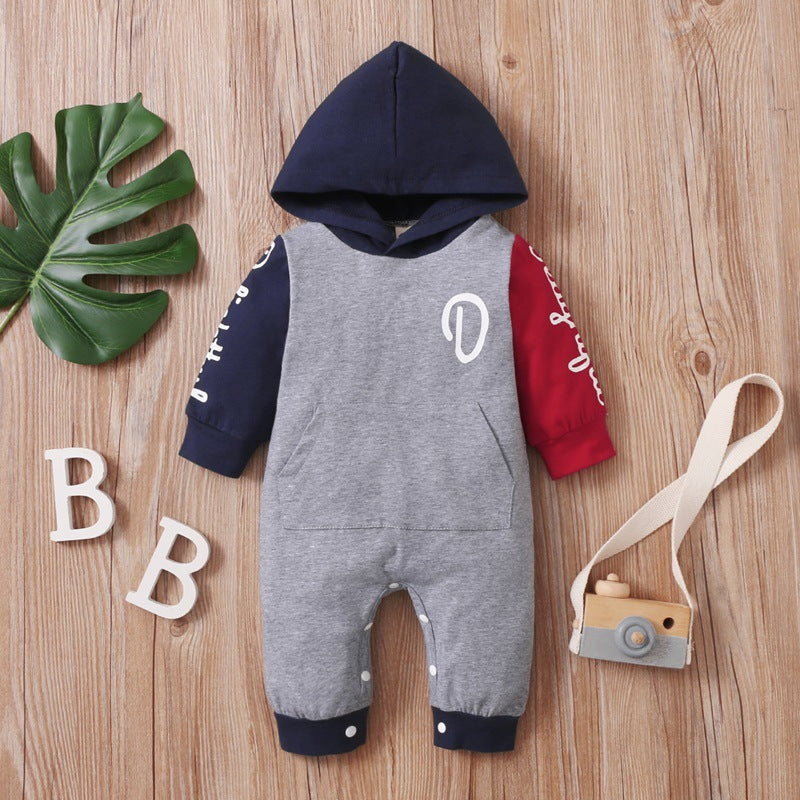 Baby Boys Girls Color Blocking Hooded Long-sleeved Jumpsuit - PrettyKid